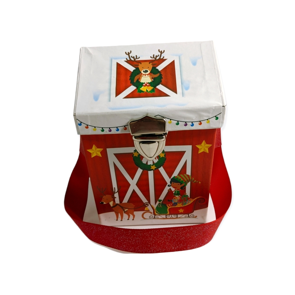 Reindeer Upcycled Christmas Box  Purse, Cute Holiday Mini Bag